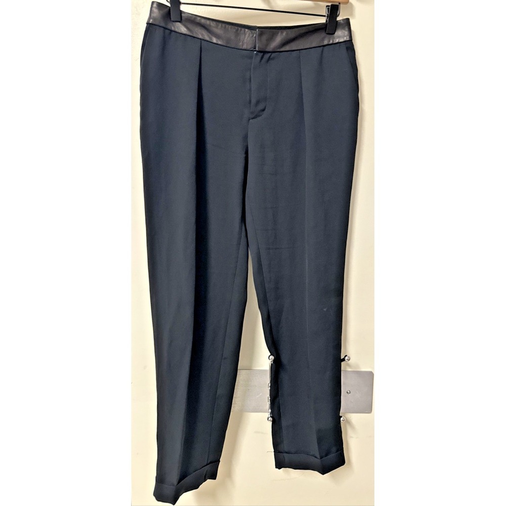 Rag & Bone Women Size 0 Pleated Leather Waist Skinny Cropped Dress‎ Pants Black